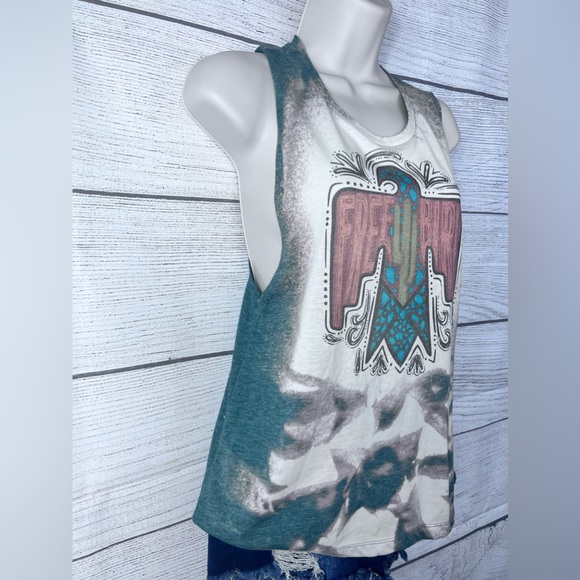 “Free Bird” Bleached Tie Dyed Sublimation Muscle Tank Top Next Level 💗 - Picture 6 of 6